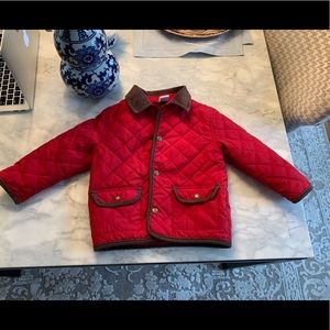 Red quilted coat with fleece lining